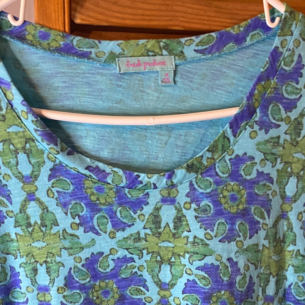 Fresh Produce Aqua and Olive Patterned Blouse